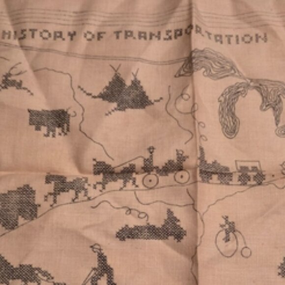 Vintage Linen Stamped X-Stitch Sampler: The History of Transportation - Picture 4 of 11